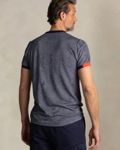 Blauw t-shirt met ronde hals en bladprint