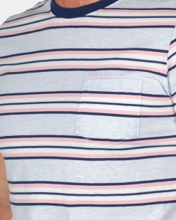Blauw t-shirt met roze en witte streep