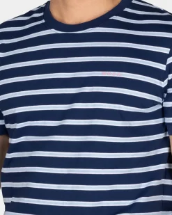 Blauw-wit gestreept katoenen t-shirt