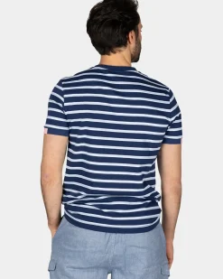 Blauw-wit gestreept katoenen t-shirt