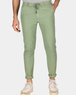 Broek van katoen en linnen - Soft Olive