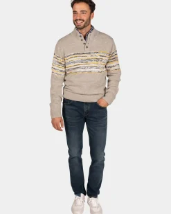 Bruine katoenen trui met geel zwarte print - Chestnut