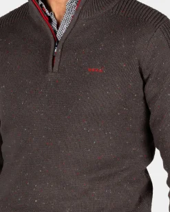 Bruine pullover met halve rits - Mud