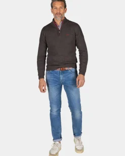 Bruine pullover met halve rits - Mud