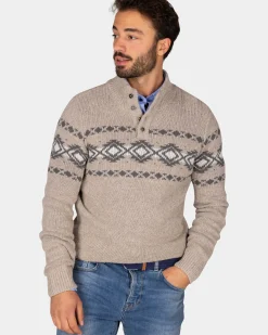 Bruine pullover met knopen en zwart motief - Chestnut