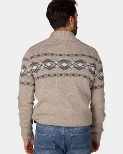 Bruine pullover met knopen en zwart motief - Chestnut