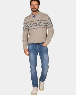 Bruine pullover met knopen en zwart motief - Chestnut