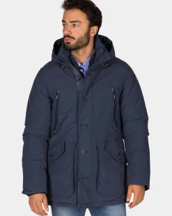 Canvas blauwe parka jas - Tin Blue