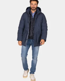 Canvas blauwe parka jas - Tin Blue