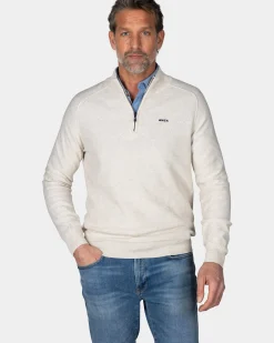 Creme beige basis pullover met halve rits