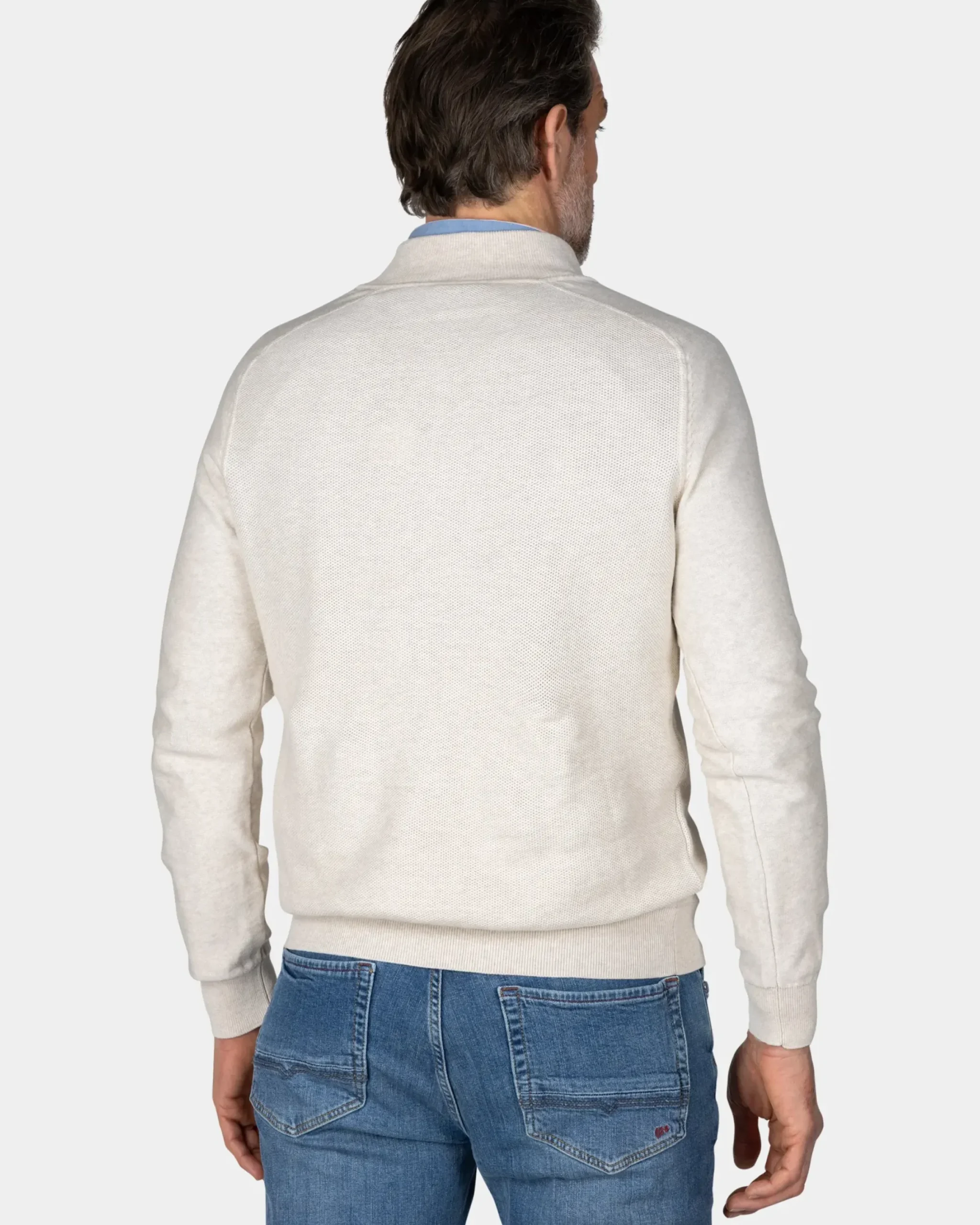 Creme beige basis pullover met halve rits