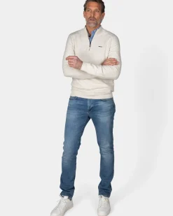 Creme beige basis pullover met halve rits