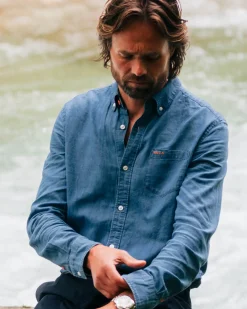 Denim overhemd van katoen met linnen