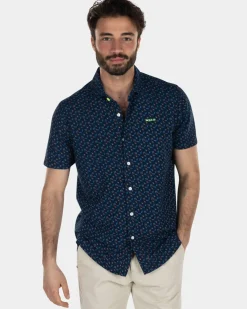 Donkerblauw bedrukt overhemd met korte mouw - High Summer Navy