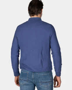 Donkerblauwe basis pullover met halve rits