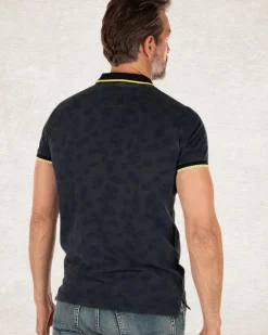 Donkerblauwe polo met bladprint