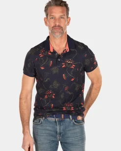 Donkerblauwe polo met bloemenprint - Traditional Navy