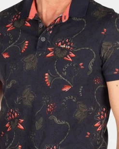 Donkerblauwe polo met bloemenprint - Traditional Navy