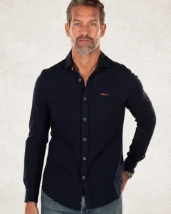 Donkerblauw katoenen overhemd met lange mouw - Pitch Navy