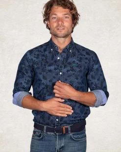 Donkerblauw overhemd met print - Pitch Navy