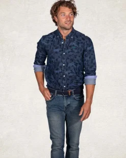 Donkerblauw overhemd met print - Pitch Navy