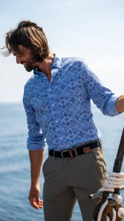 Donkerblauw overhemd met print - Dusk Navy