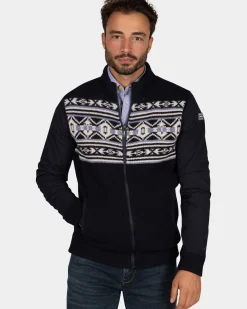Donkerblauw vest met wit en blauw motief - Winter Navy