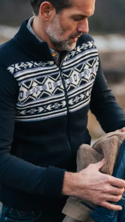 Donkerblauw vest met wit en blauw motief - Winter Navy