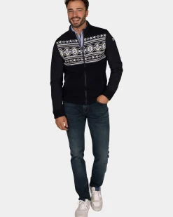 Donkerblauw vest met wit en blauw motief - Winter Navy