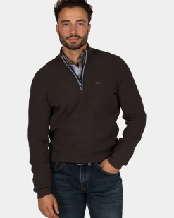 Donkerbruine chenille trui met halve rits - Dark Mocca