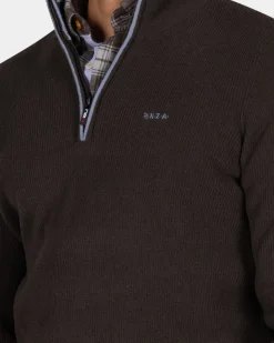 Donkerbruine chenille trui met halve rits - Dark Mocca