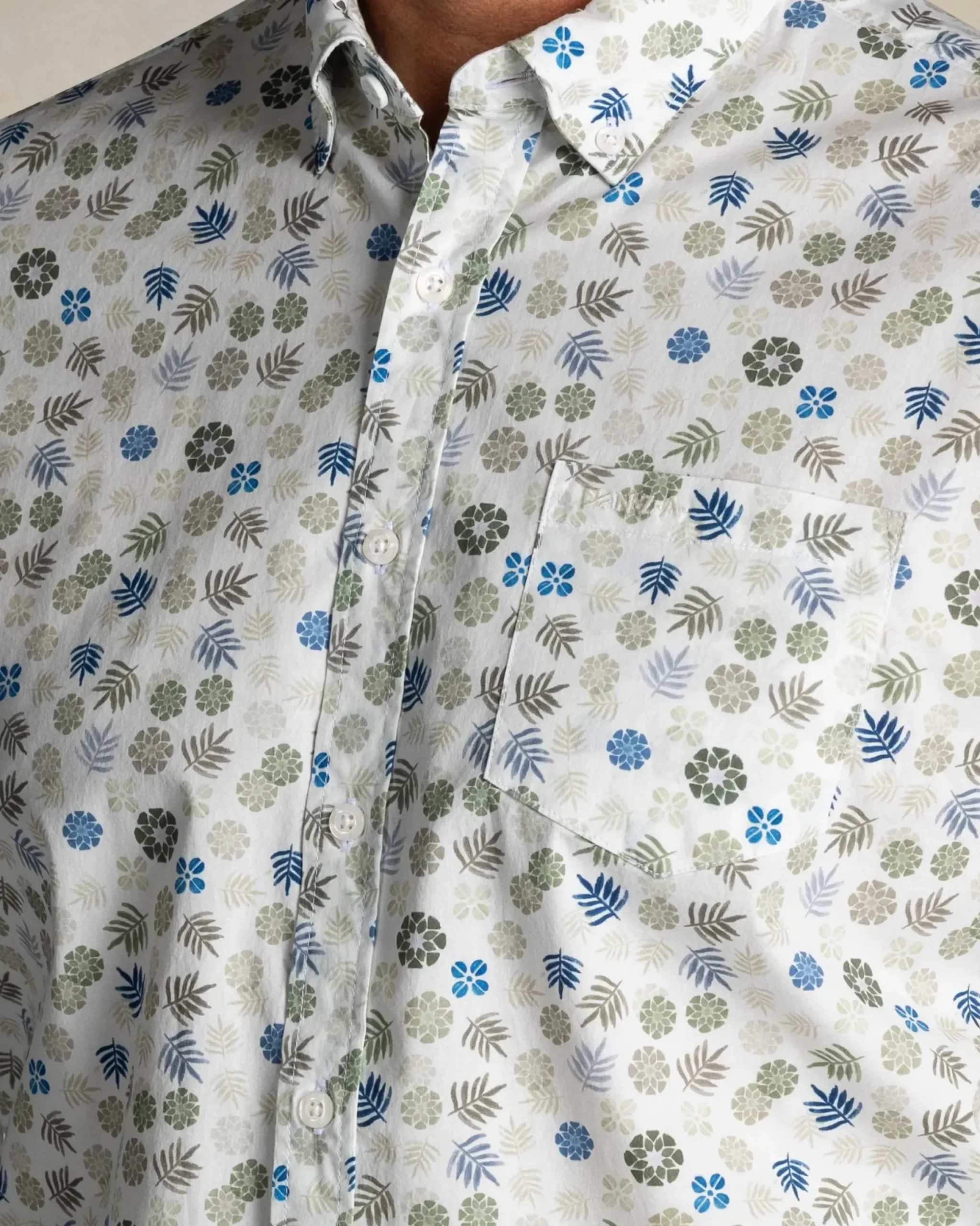 Ecru katoenen stretch overhemd met bloemenprint