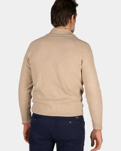 Effen beige katoenen trui met halve rits