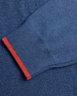 Effen blauwe katoenen trui met halve rits