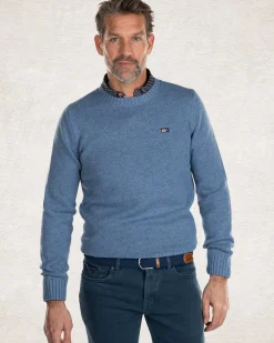 Effen gebreide trui met ronde hals - Cloudy Blue