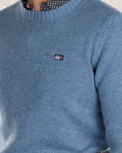 Effen gebreide trui met ronde hals - Cloudy Blue