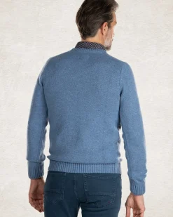 Effen gebreide trui met ronde hals - Cloudy Blue