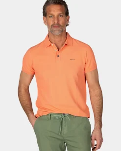 Effen katoenen koraalkleurige polo