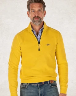 Effen katoenen sweater met halve rits stoke yellow
