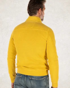 Effen katoenen sweater met halve rits stoke yellow