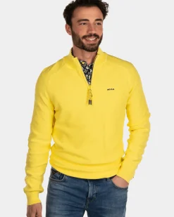 Effen katoenen trui met halve rits - Country Yellow