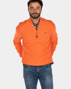 Effen katoenen trui met halve rits - Burned Orange
