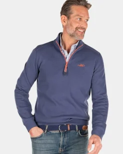 Effen katoenen trui met rits - Dusk Navy