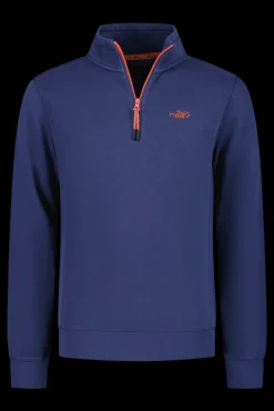 Effen katoenen trui met rits - Dusk Navy