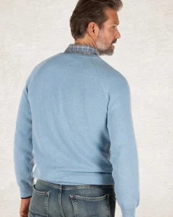Effen katoenen trui met ronde hals - Pale Blue