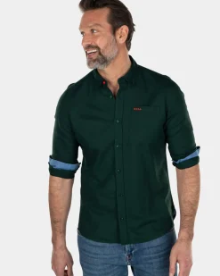 Effen linnen overhemd - Dark Pine