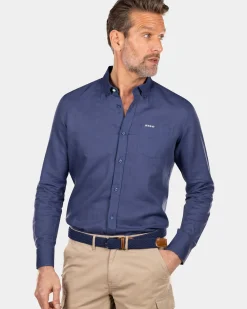 Effen linnen overhemd in veel kleuren - Dusk Navy