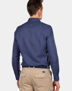 Effen linnen overhemd in veel kleuren - Dusk Navy