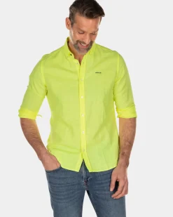 Effen linnen overhemd met lange mouwen - High Summer Yellow