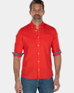 Effen linnen overhemd - Orange Red